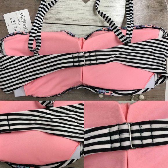 Plus Size Striped Floral Print Bralette Bikini Top - Picture 6 of 11